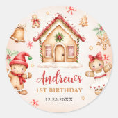 Red Gingerbread House 1st Birthday Party ラウンドシール (正面)