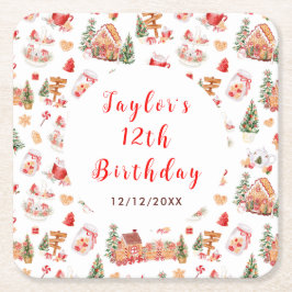 Red Gingerbread House Birthday Party スクエアペーパーコースター