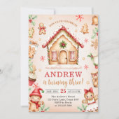 Red Gingerbread House Birthday Party 招待状 (正面)