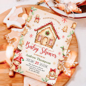 Red Gingerbread House Christmas Baby Shower 招待状
