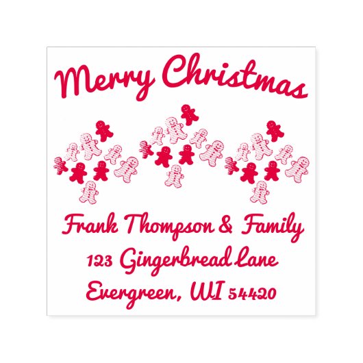 Red Gingerbread Merry Christmas Address セルフインキングスタンプ (デザイン)