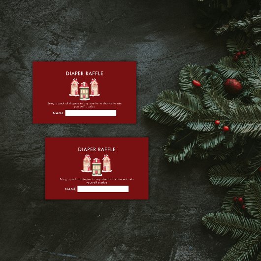 Red Gingerbread Village Diaper Raffle Baby Shower  エンクロージャーカード