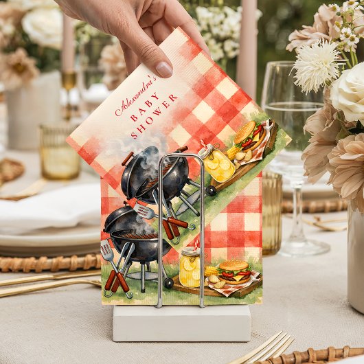 Red Gingham Baby Q Baby Shower スタンダードカクテルナプキン