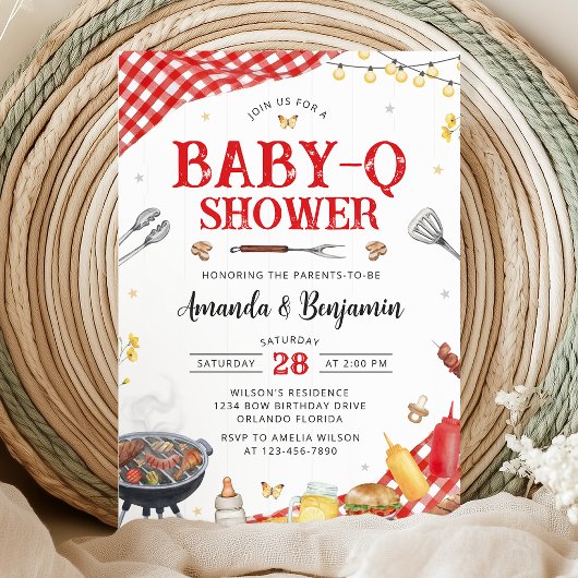 Red Gingham Baby-Q Shower Invitation 招待状