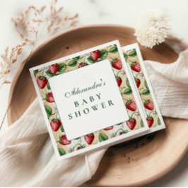 Red Gingham Berry Baby Shower スタンダードカクテルナプキン