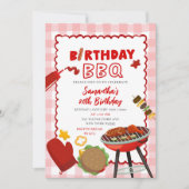 Red Gingham Birthday BBQ invitation 招待状 (正面)