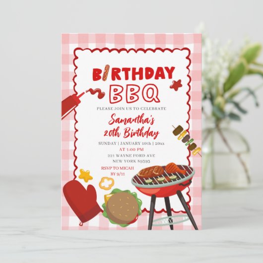 Red Gingham Birthday BBQ invitation 招待状 (スタンド正面)