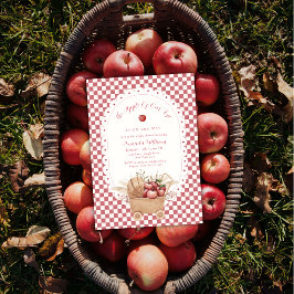 Red Gingham Boho Apple Of Our Eye ベビーシャワー 招待状