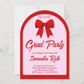 Red Gingham Bow Arch Photo Graduation Party 招待状 (裏面)