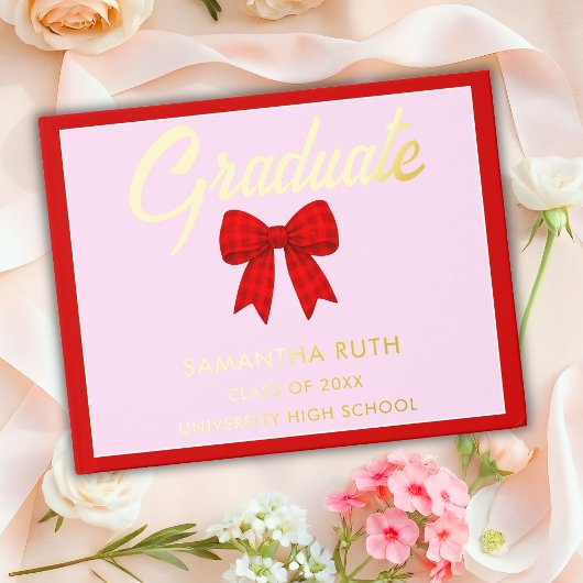 Red Gingham Bow Graduation Party ゲストブック
