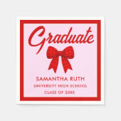 Red Gingham Bow Graduation Party スタンダードカクテルナプキン (正面)