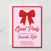 Red Gingham Bow Graduation Party 招待状 (正面)