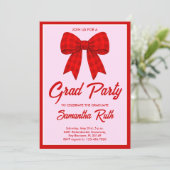 Red Gingham Bow Graduation Party 招待状 (スタンド正面)