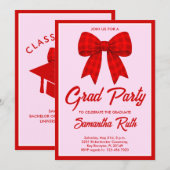 Red Gingham Bow Graduation Party 招待状 (正面/裏面)