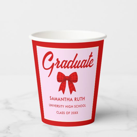 Red Gingham Bow Graduation Party 紙コップ (正面)