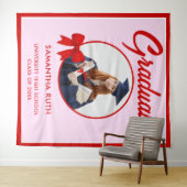 Red Gingham Bow Photo Graduation Backdrop タペストリー (インサイチュ(横))
