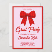 Red Gingham Bow Photo Graduation Party 招待状 (裏面)