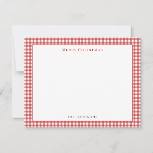 Red gingham Check Merry Christmas Note Card サンキューカード (正面)