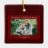 Red Gingham Christmas Photo セラミックオーナメント (正面)