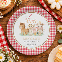 Red Gingham Farm Animal Baby Shower Welcome