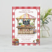 Red Gingham Farmer's Market Locally Grown Birthday 招待状 (スタンド正面)