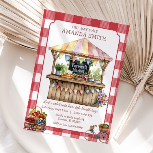 Red Gingham Farmer's Market Locally Grown Birthday 招待状