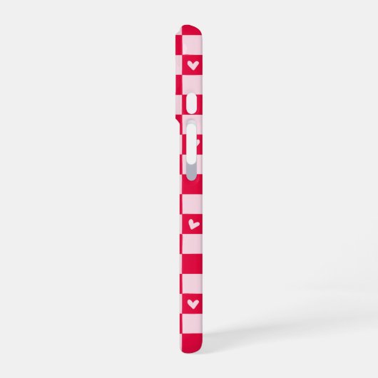 Red Gingham Heart Phone Case iPhone 16ケース (左側面)