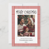 Red Gingham Holiday Family Photo Card シーズンカード (正面)