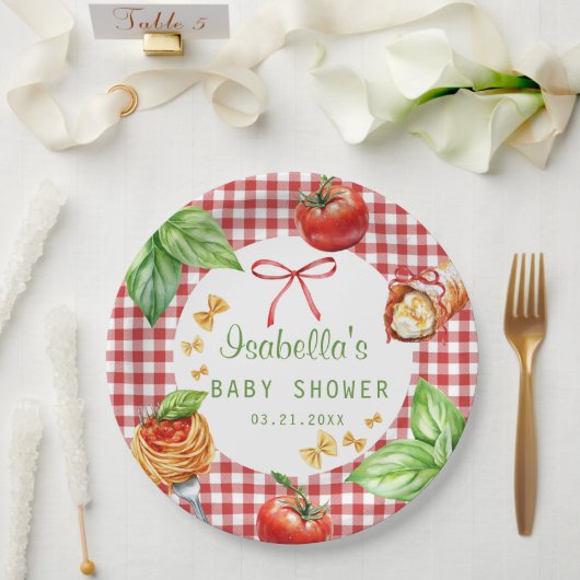 Red Gingham Italy Holi Cannoli Baby Shower ペーパープレート (ウェディング)