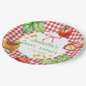 Red Gingham Italy Holi Cannoli Baby Shower ペーパープレート (アングル)