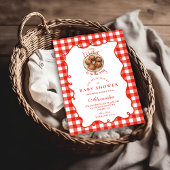 Red Gingham Meatball Baby Shower 招待状