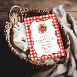 Red Gingham Meatball Baby Shower 招待状