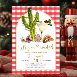 Red Gingham Mexican Feliz Navidad Christmas Party 招待状