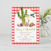 Red Gingham Mexican Feliz Navidad Christmas Party 招待状 (スタンド正面)