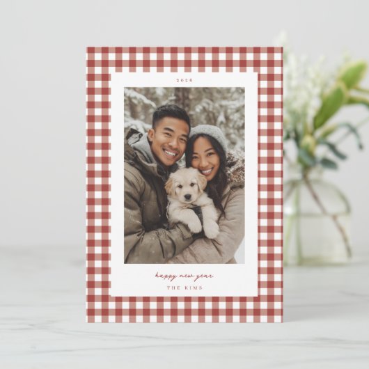 Red Gingham New Year Photo シーズンカード (スタンド正面)