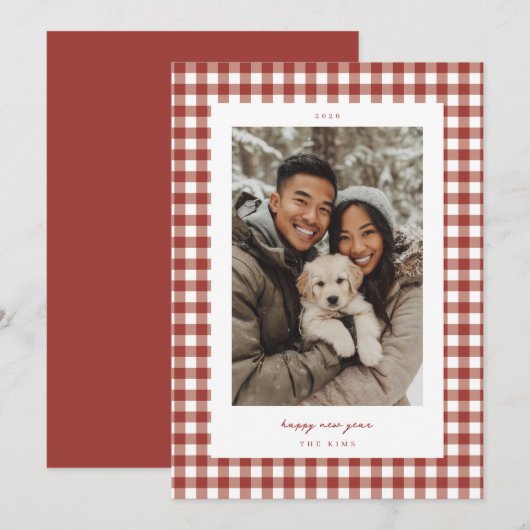 Red Gingham New Year Photo シーズンカード (正面/裏面)