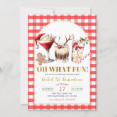 Red Gingham Oh What Fun Christmas Cocktail Party 招待状 (正面)