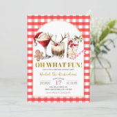 Red Gingham Oh What Fun Christmas Cocktail Party 招待状 (スタンド正面)