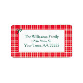 Red Gingham Plaid Merry Christmas Mail  ラベル (正面)