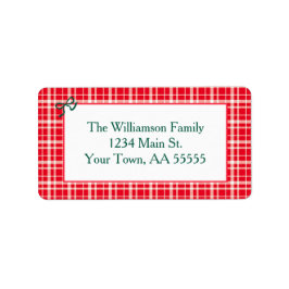 Red Gingham Plaid Merry Christmas Mail  ラベル