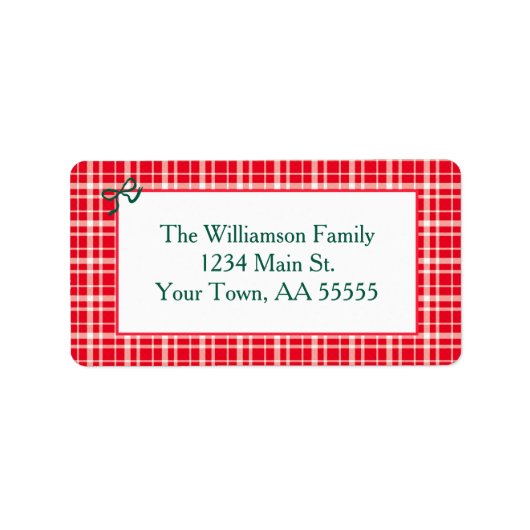 Red Gingham Plaid Merry Christmas Mail  ラベル (正面)