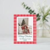 Red Gingham Plaid Merry Christmas Photo エンクロージャーカード (スタンド正面)