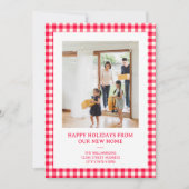 Red Gingham Plaid New Home Moving Christmas Photo シーズンカード (正面)