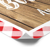 Red Gingham Rustic Wood Backyard BBQ Birthday Sign ポスター (角)