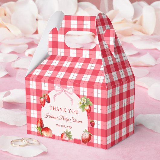 Red Gingham Strawberries Baby Shower Thank you フェイバーボックス (ウェディング)
