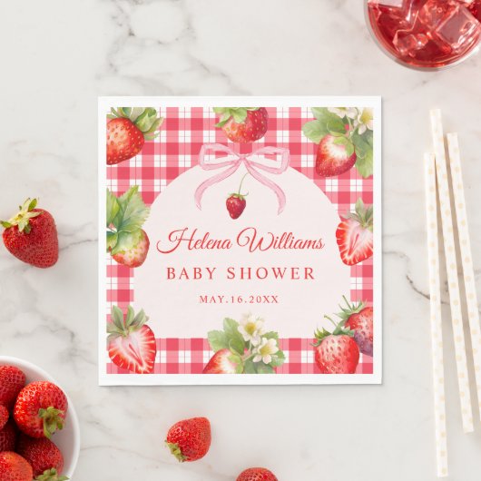 Red Gingham Strawberry Baby Shower Paper Napkin スタンダードランチョンナプキン (インサイチュ)
