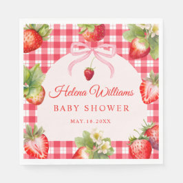 Red Gingham Strawberry Baby Shower Paper Napkin スタンダードランチョンナプキン