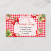 Red Gingham Strawberry Books for Baby Shower エンクロージャーカード (正面)