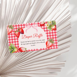 Red Gingham Strawberry Diaper Raffle Baby Shower エンクロージャーカード