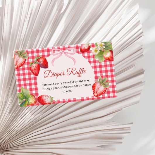 Red Gingham Strawberry Diaper Raffle Baby Shower エンクロージャーカード